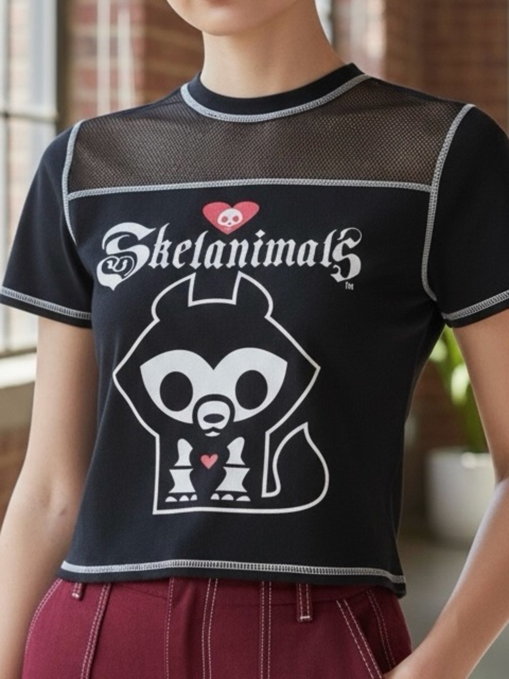 Hot Topic Skelanimals Mesh Shoulder Crop Top - Plus Size 0